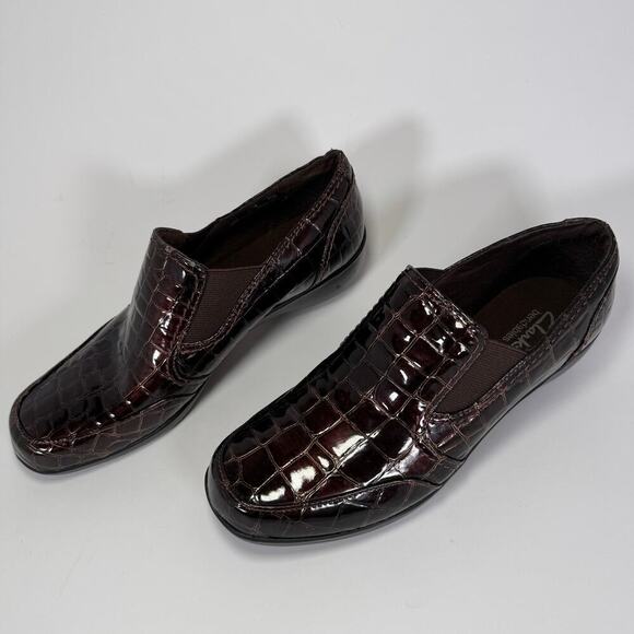 Clarks Crocodile Embossed Print Bendables Brown Loafer 36844 Women Size 8.5 - Picture 3 of 6